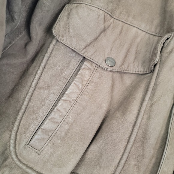 STRUCTURE VINTAGE BROWN GENUINE LEATHER BOMBER JACKET MENS LARGE FULL ZIP Y2K - Picture 4 of 16